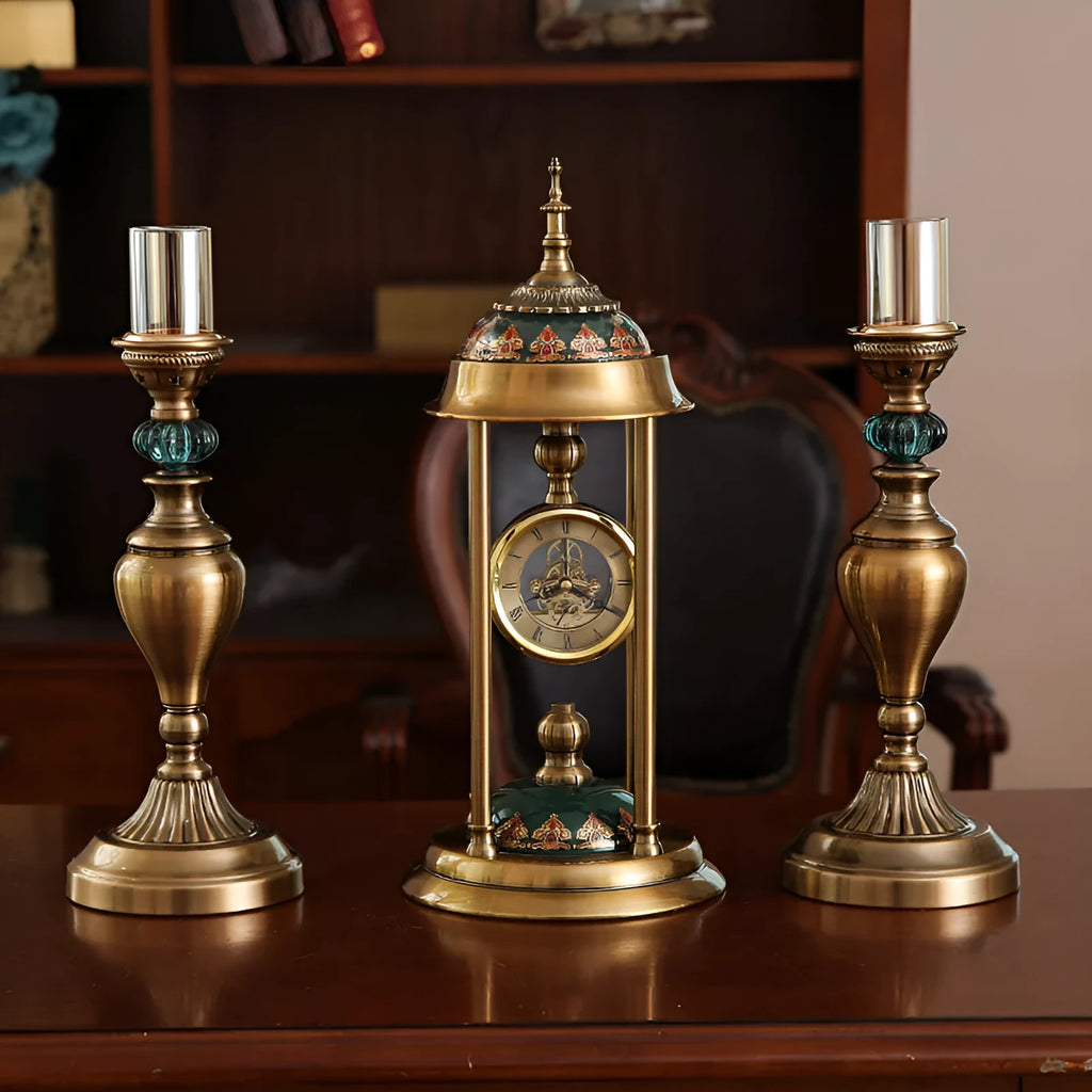Rectangular Nordic pendulum wall clock with metal frame and glass mirror measuring 46cm by 16cm.