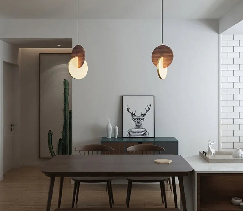 Long-line carved walnut wood chandelier with modern design for wall mounting in bedrooms and studies