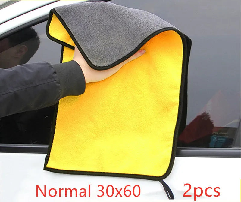 Double-sided velvet thickened car wash towel in coral fleece, available in multiple sizes, for automotive cleaning