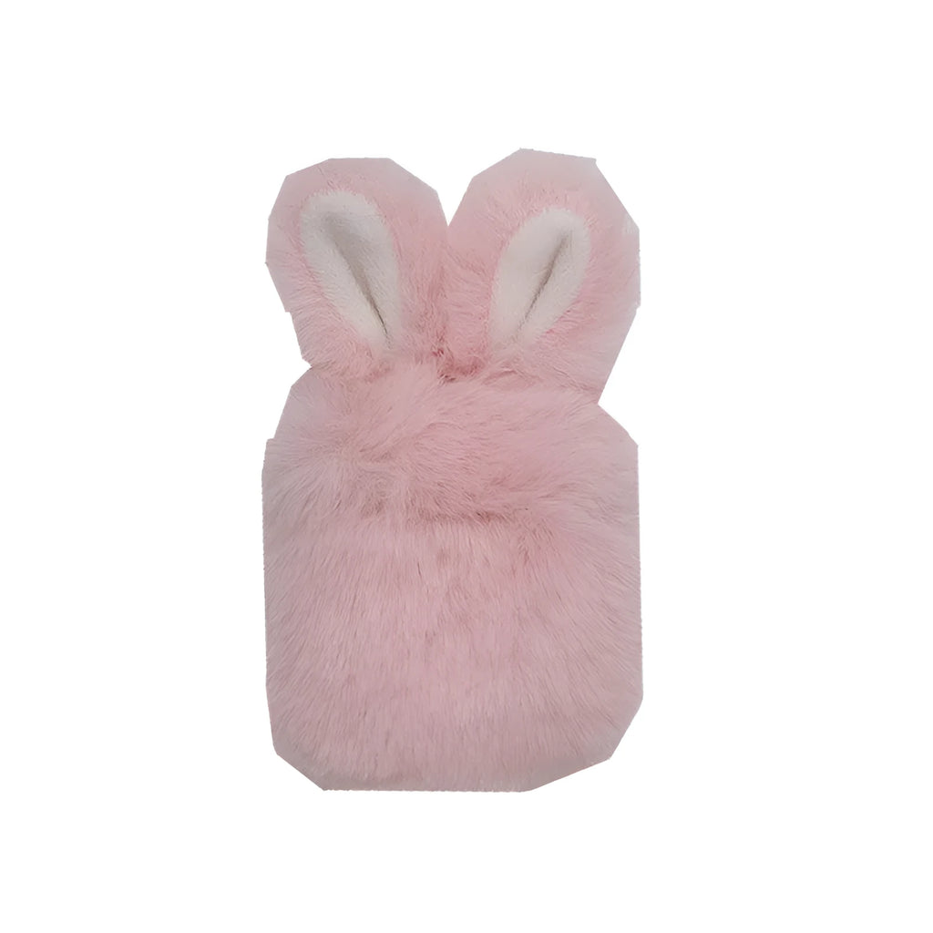 Soft plush silicone AirPods protective cover with rabbit ears design in pink and grey colours