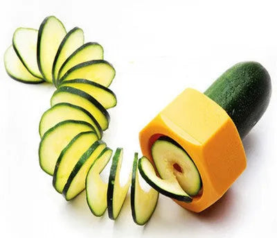 Yellow spiral vegetable cutter for cucumber slicing with 8cm diameter dimensions