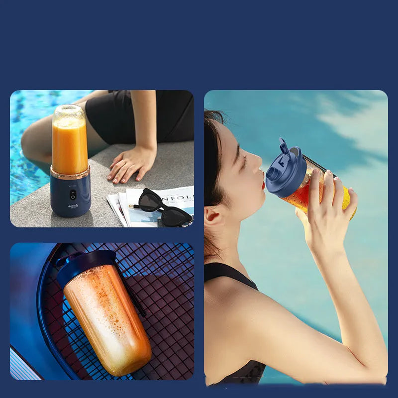 Tunisian dark blue portable USB blender with six blades and 400ml capacity cup
