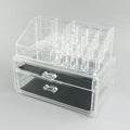 Clear foldable acrylic storage box with transparent sides showing 18L capacity for makeup organisation.