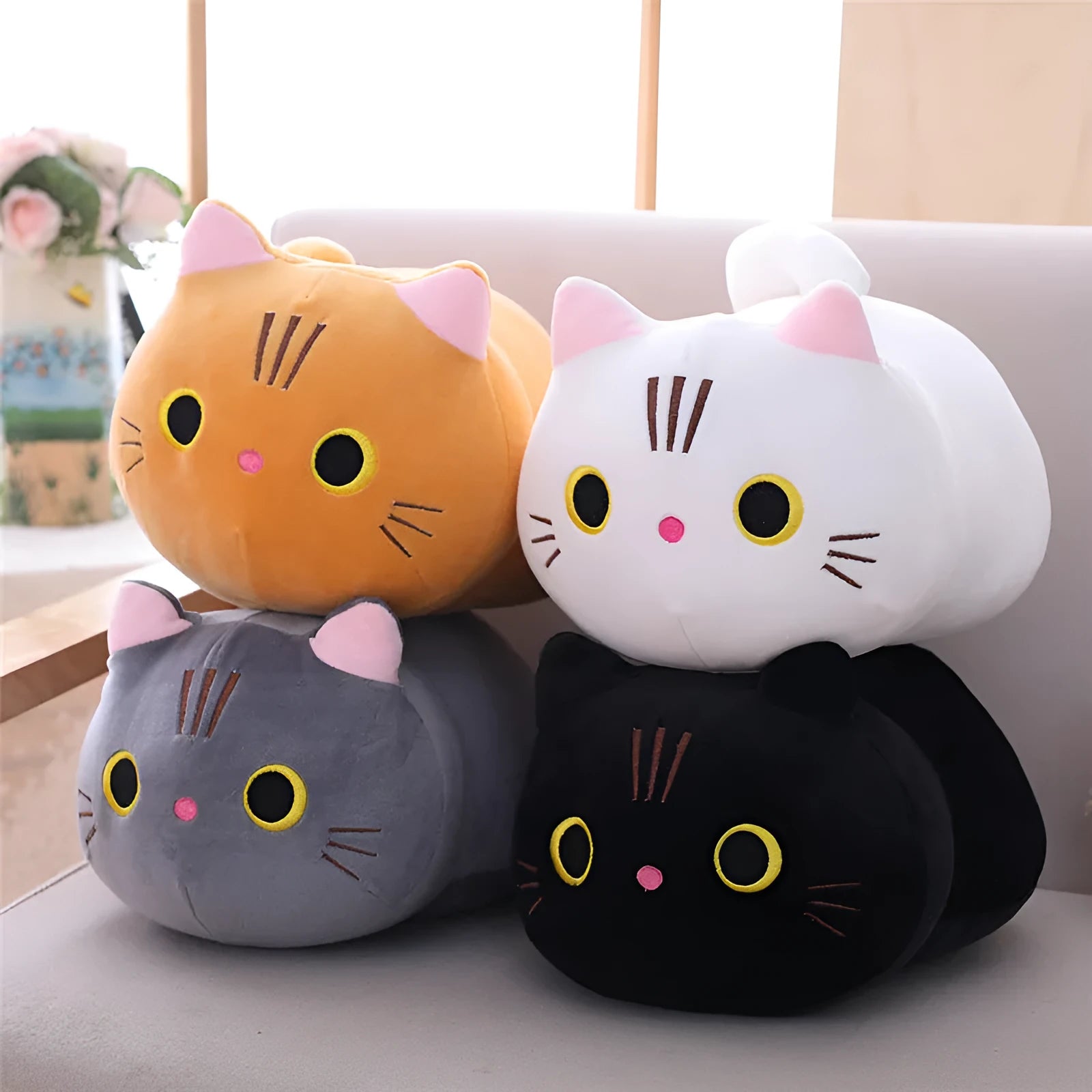 Soft fat cat plush rag doll in multiple sizes with stretch spandex material and down cotton filling