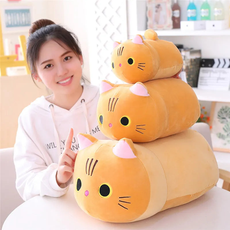 Soft fat cat plush rag doll in multiple sizes with stretch spandex material and down cotton filling