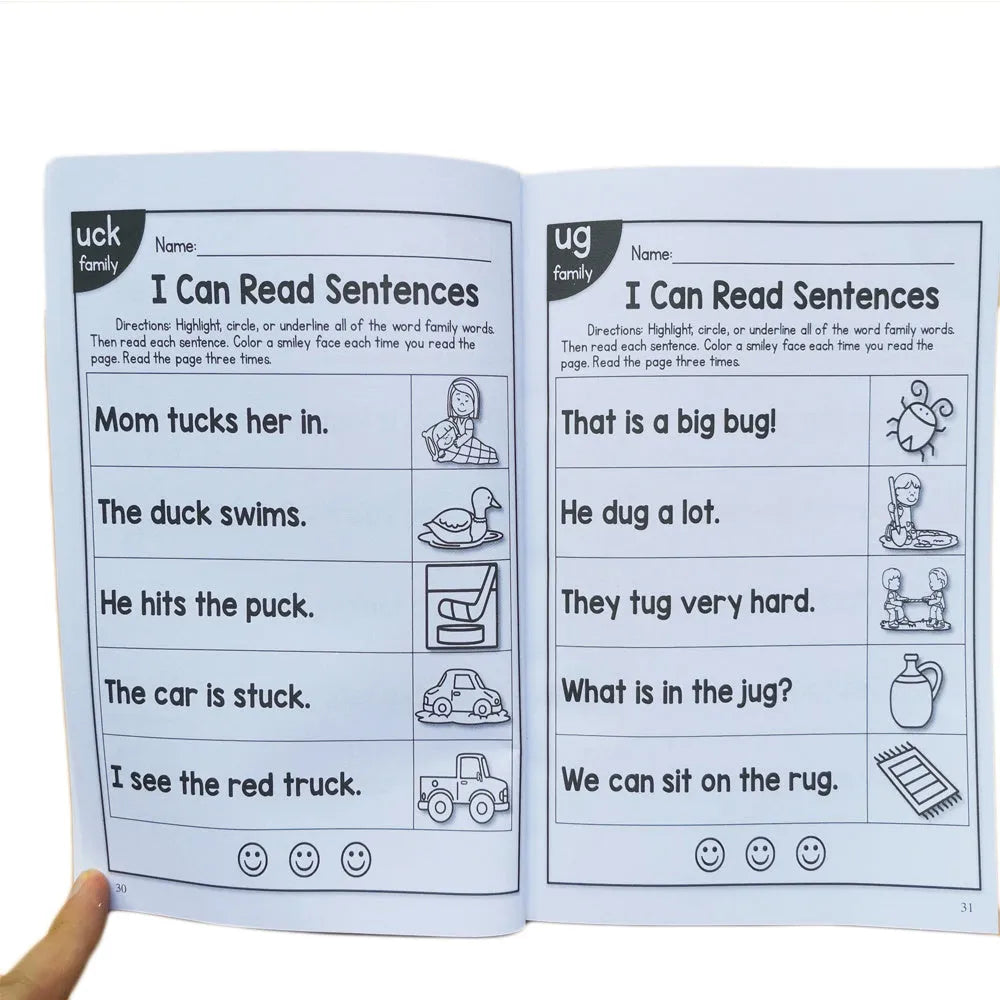 A children's phonics reading worksheet for age 6+, showing English letter and word exercises on a 21cm by 14cm sheet.
