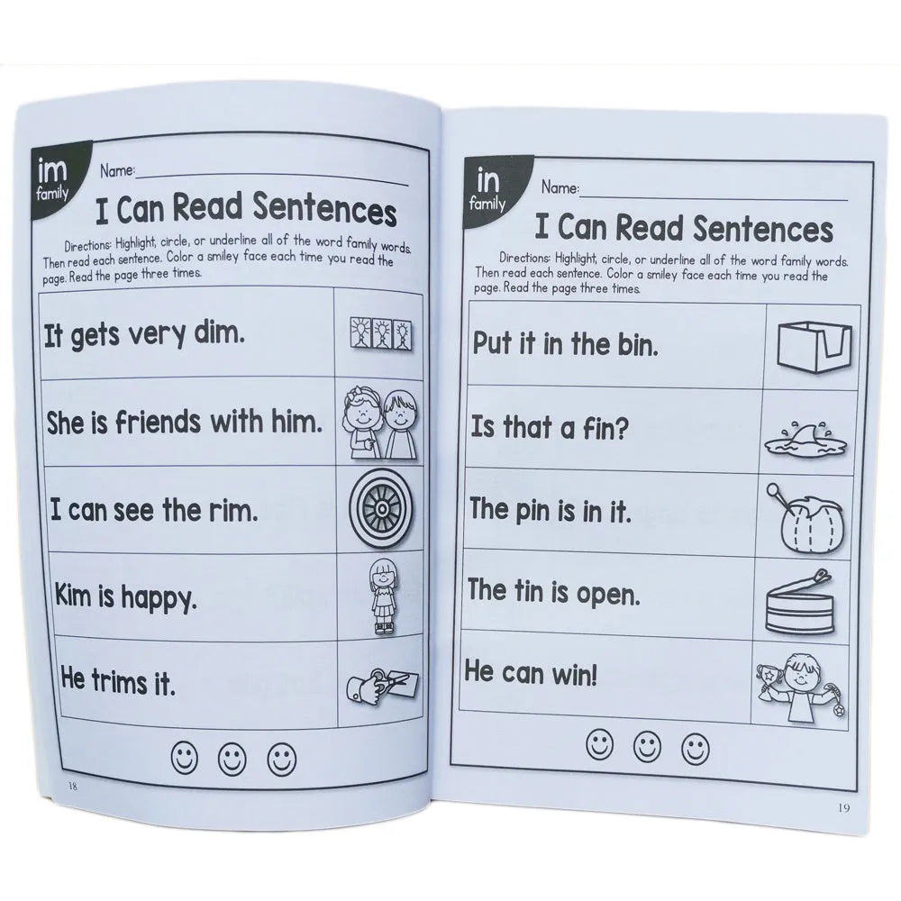 A children's phonics reading worksheet for age 6+, showing English letter and word exercises on a 21cm by 14cm sheet.