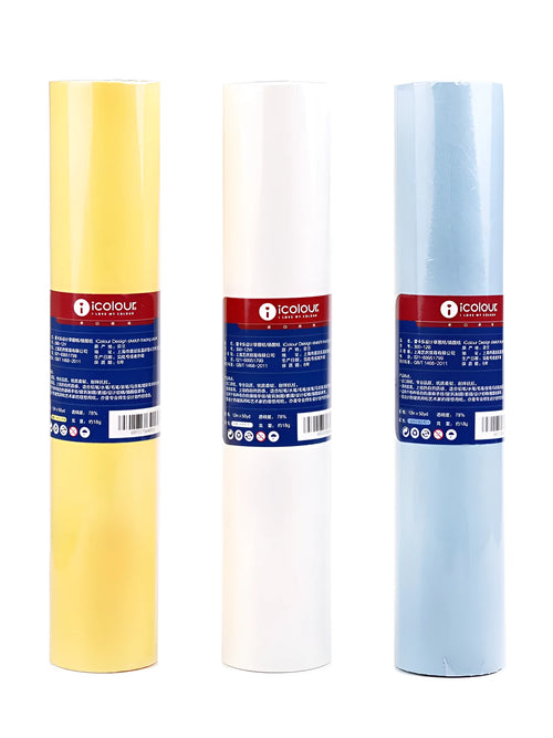 Aikale sketch scroll paper roll on a table, available in white or yellow and three different sizes.