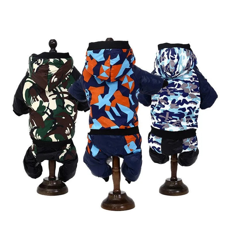 Camouflage hooded pet coat for female dogs in green colour autumn winter size M