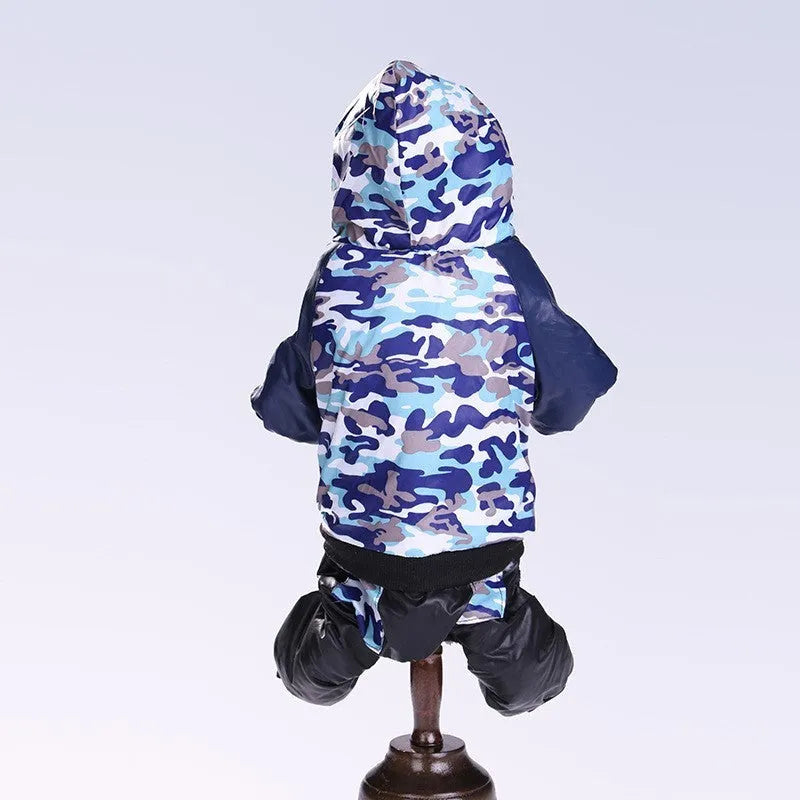 Camouflage hooded pet coat for female dogs in green colour autumn winter size M