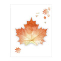Pad of leaf-shaped sticky notes showing botanical designs like maple leaf and ginkgo.