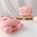 Soft silicone AirPods case cover with pink pig design and hook attachment