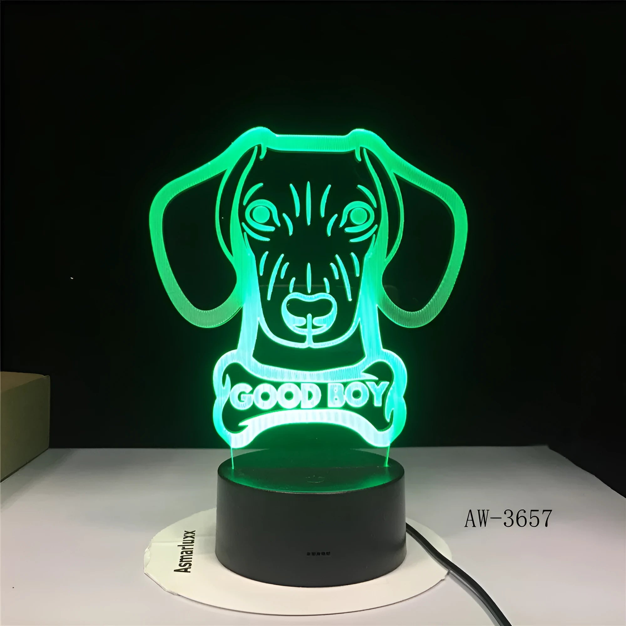Remote control LED table lamp with colourful gradient acrylic shade on a black ABS base.