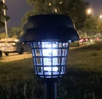 Solar mosquito killer lamp with white LED light and purple UV attraction for outdoor insect control
