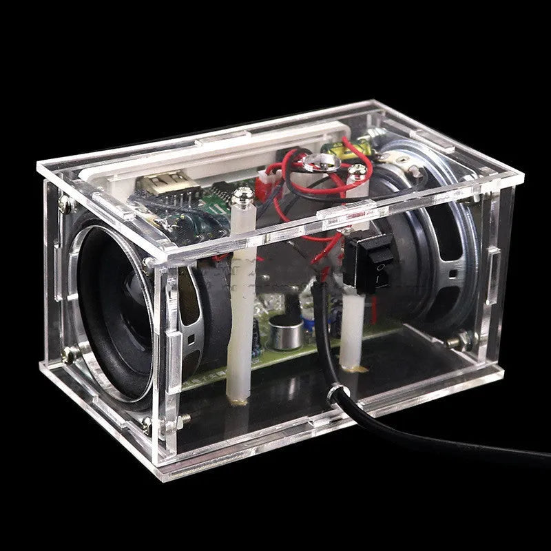 Bluetooth speaker DIY assembly kit with electronic components and transparent plastic shell