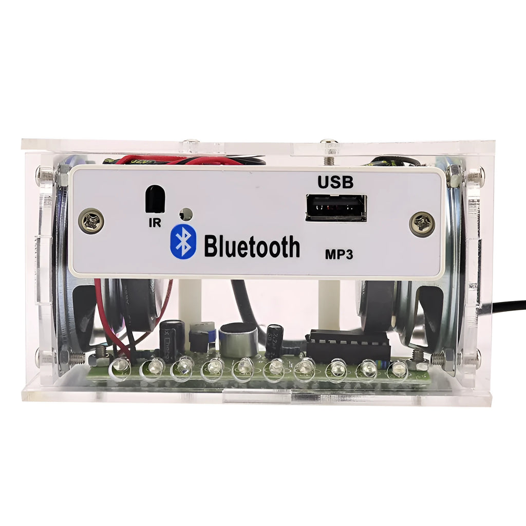 Bluetooth speaker DIY assembly kit with electronic components and transparent plastic shell