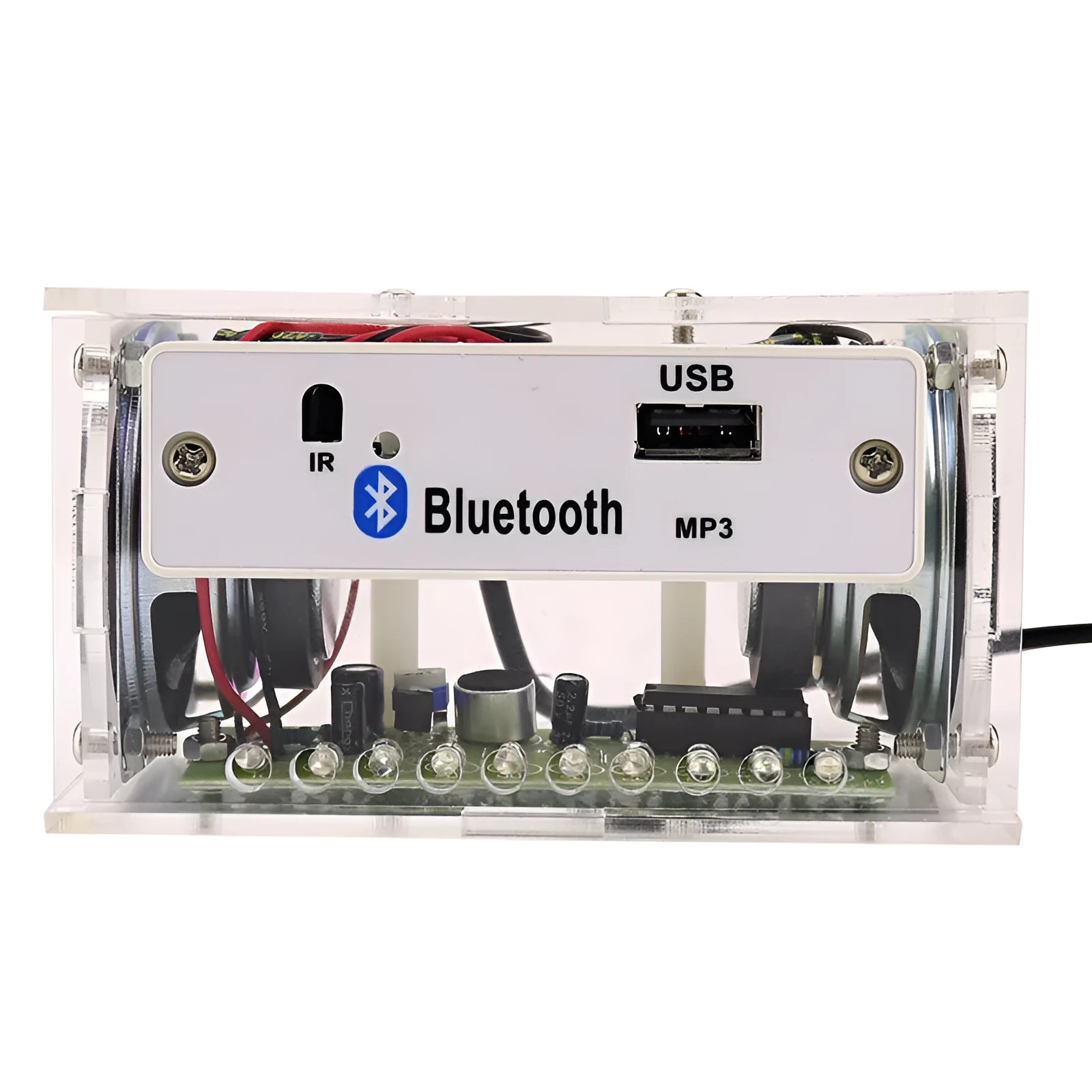 Bluetooth speaker DIY assembly kit with electronic components and transparent plastic shell