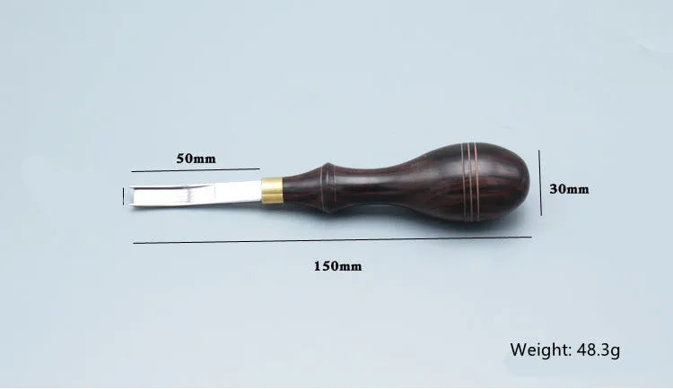Leather thinning knife with a wide shovel edge for professional shoemaking and leatherworking.