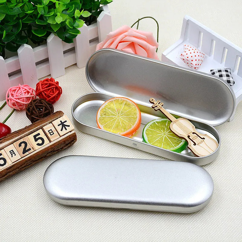 Rectangular frosted iron tinplate cosmetic box with dimensions 175mm by 60mm by 18mm.