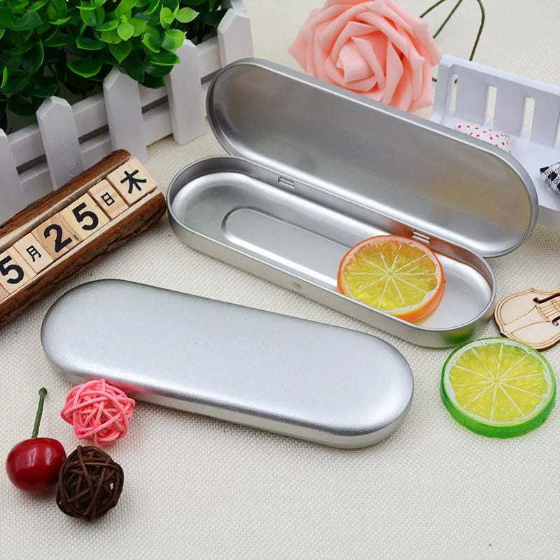 Rectangular frosted iron tinplate cosmetic box with dimensions 175mm by 60mm by 18mm.