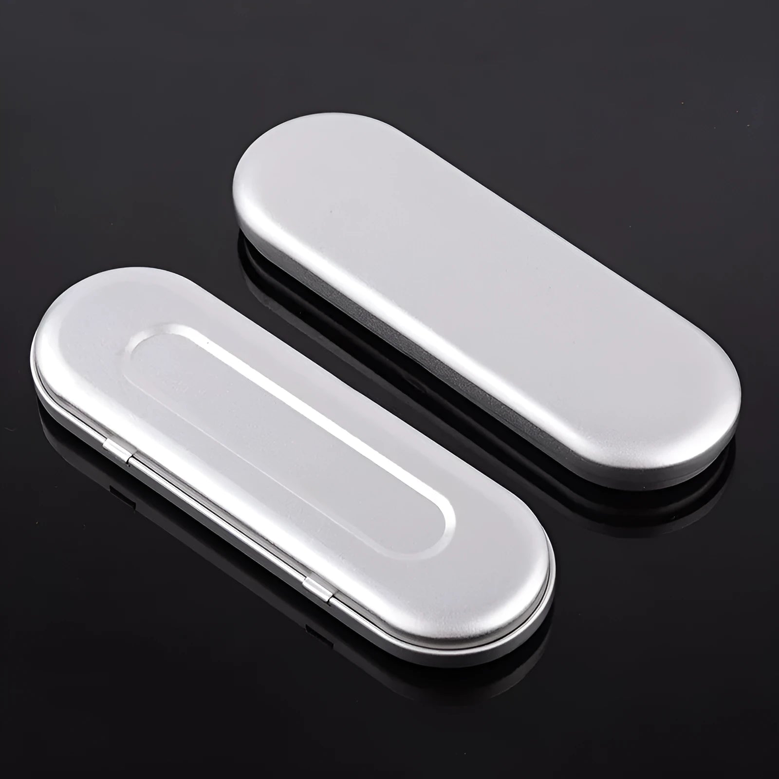 Rectangular frosted iron tinplate cosmetic box with dimensions 175mm by 60mm by 18mm.