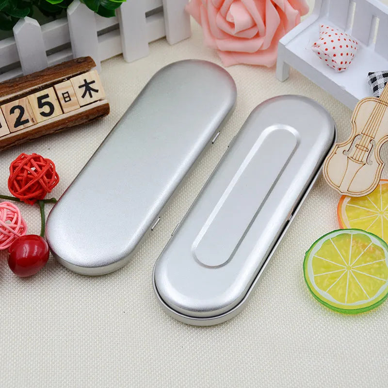 Rectangular frosted iron tinplate cosmetic box with dimensions 175mm by 60mm by 18mm.