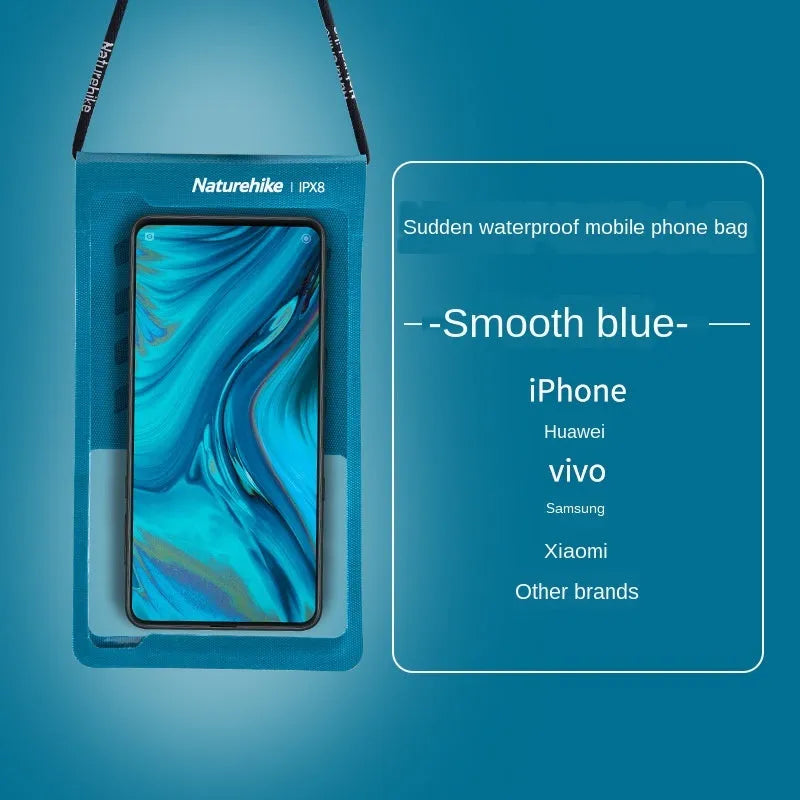 Mobile phone waterproof bag TPU 420D nylon IPX8 sealed diving pouch with touch screen, four colours blue grey orange black