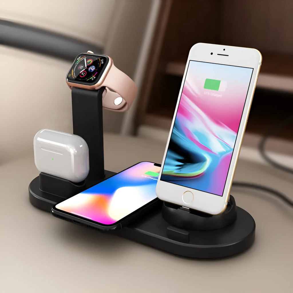 Three-in-one wireless charging bracket for watch, headset, and mobile device with USB interface