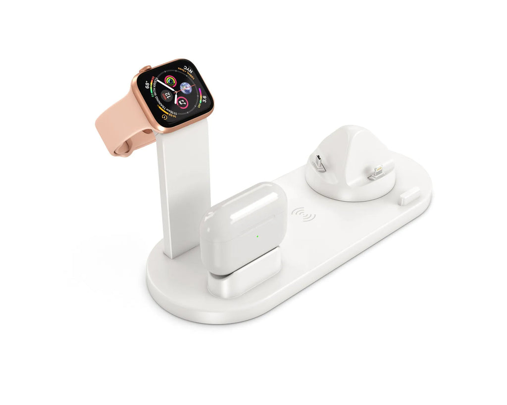 Three-in-one wireless charging bracket for watch, headset, and mobile device with USB interface