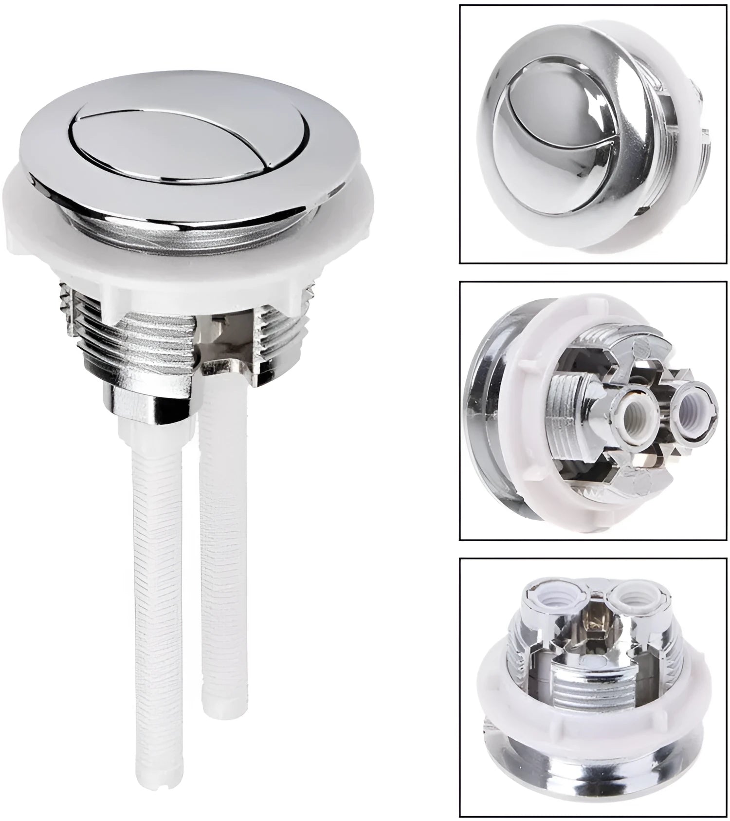 38mm white ABS plastic double flush button for one-piece toilet replacement.