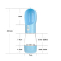 Portable grey dog water bottle with leash clip for walking pets outdoors.