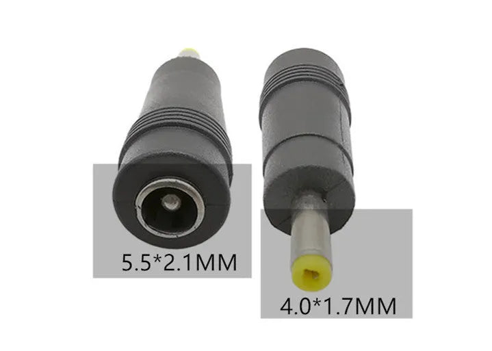Black DC power conversion plug adapter 5.5x2.1 female to 4.0x1.7 male
