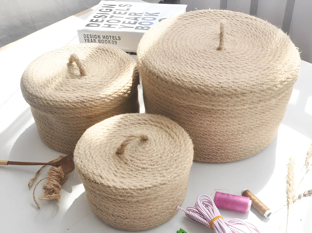 Japanese-style linen storage basket with cover in three sizes for underwear organisation