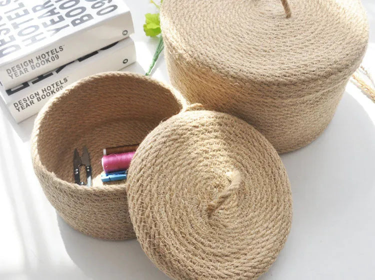 Japanese-style linen storage basket with cover in three sizes for underwear organisation