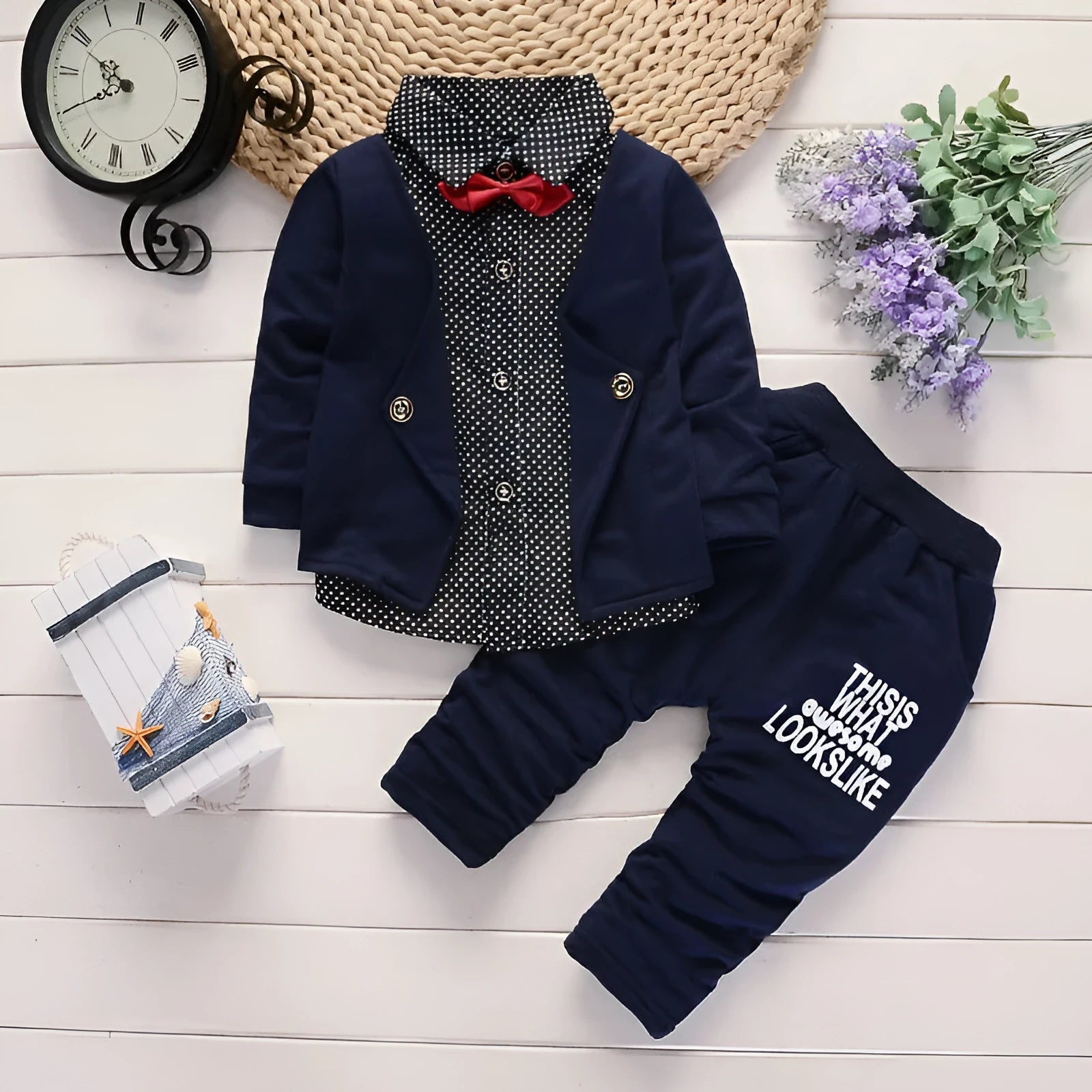 Toddler boys casual printed suit set with jacket and trousers for ages 1-3 years