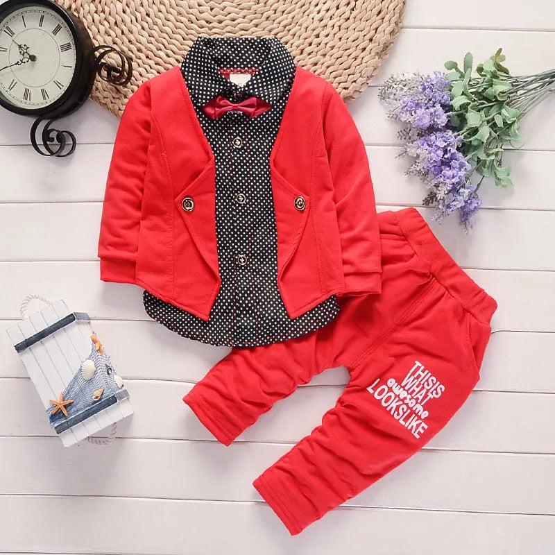 Toddler boys casual printed suit set with jacket and trousers for ages 1-3 years