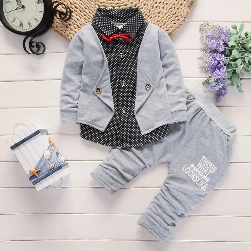 Toddler boys casual printed suit set with jacket and trousers for ages 1-3 years