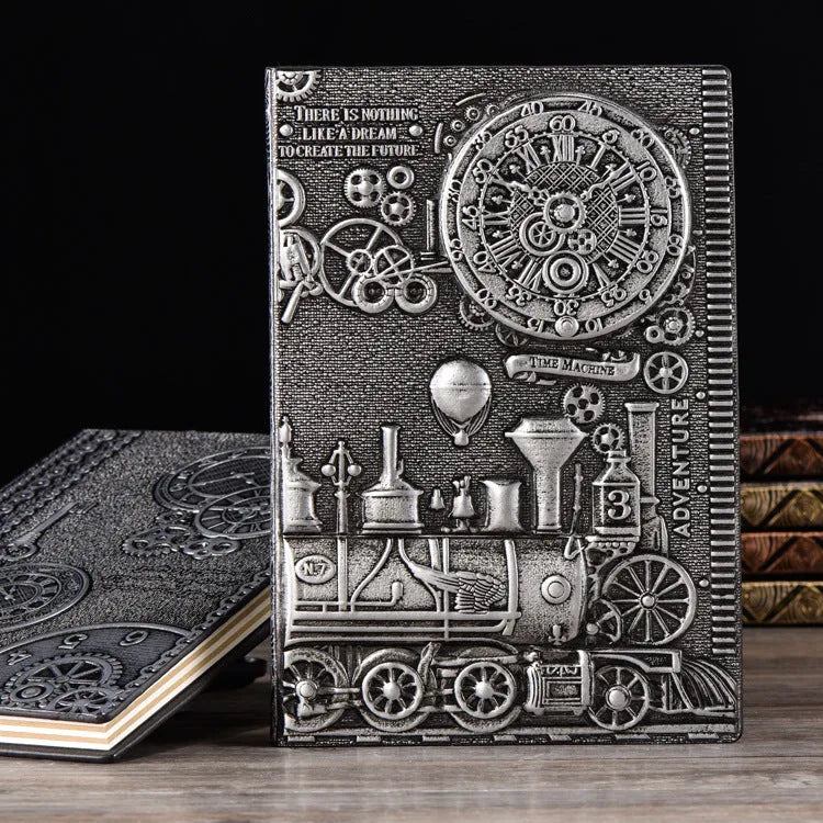 European relief embossed notepad diary in metallic colours measuring 21.5cm by 14.5cm