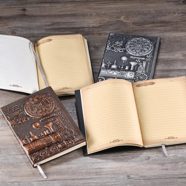 European relief embossed notepad diary in metallic colours measuring 21.5cm by 14.5cm