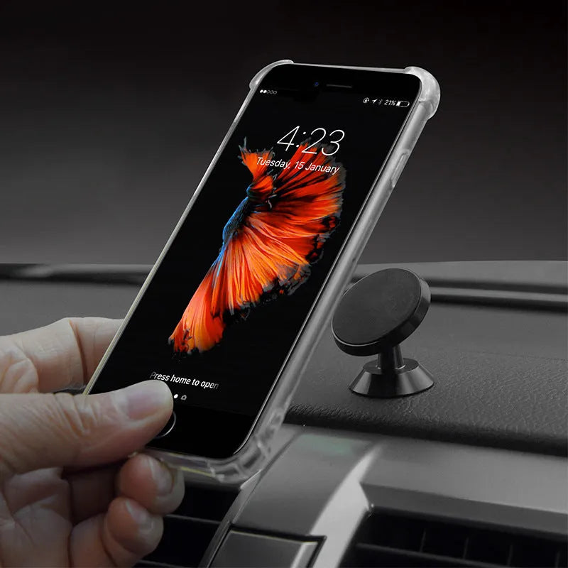 Universal magnetic car phone holder in black silver and gold colours for smartphone mounting