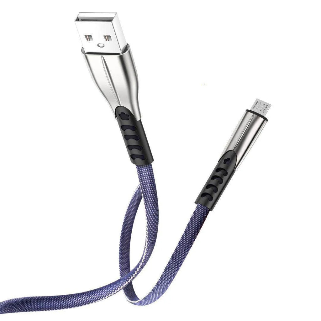 Android fast charging cable with flashing light indicator in black, blue, or red colours