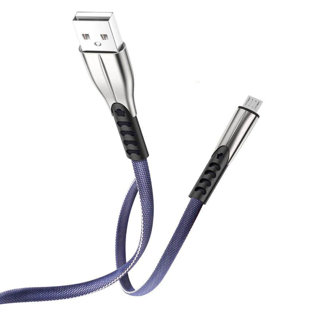 Android fast charging cable with flashing light indicator in black, blue, or red colours