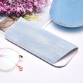 Portable PP grass glasses bag in blue, pink, and purple colours, closed design for storing glasses and sunglasses