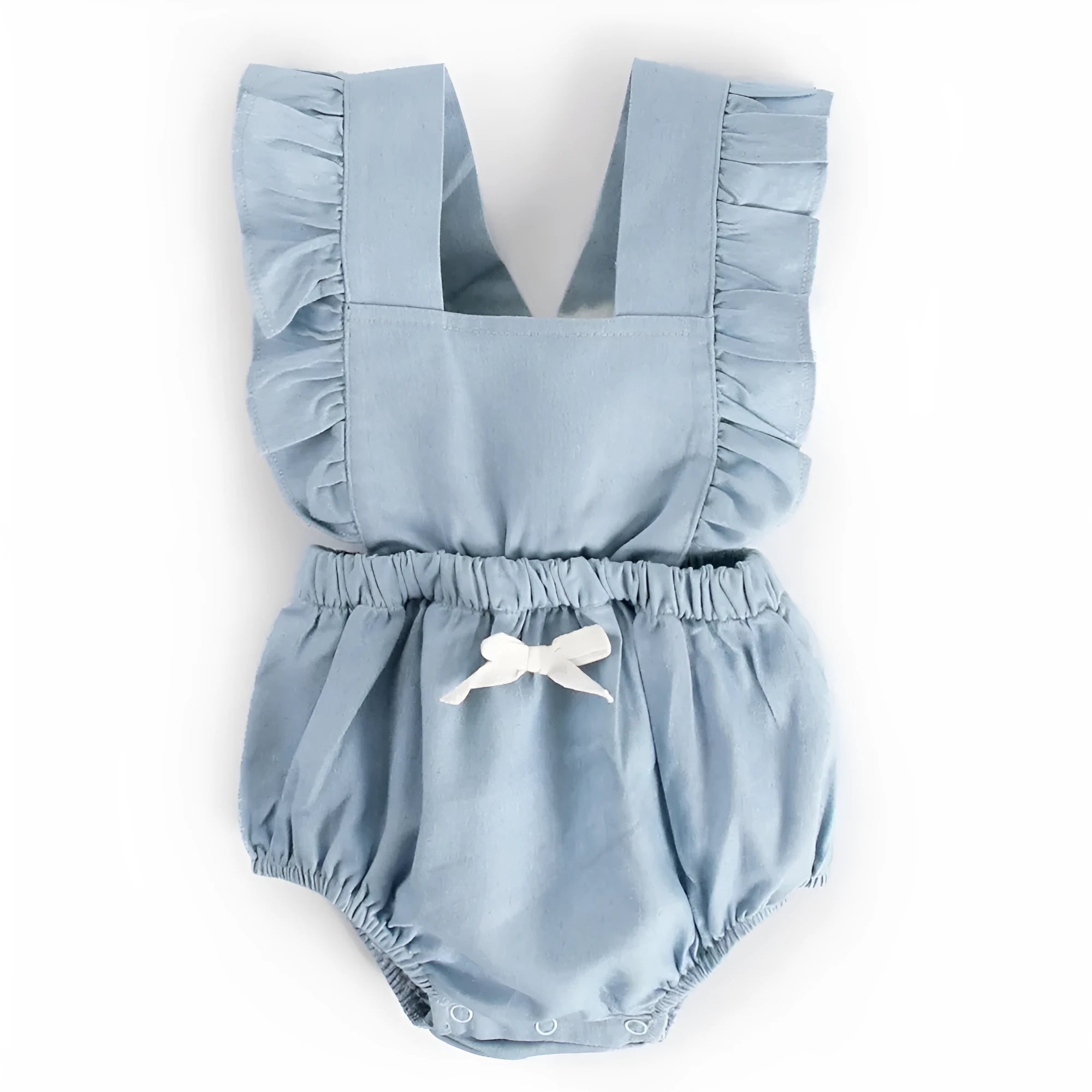 Blue denim lace baby bodysuit romper with sleeveless design and princess style