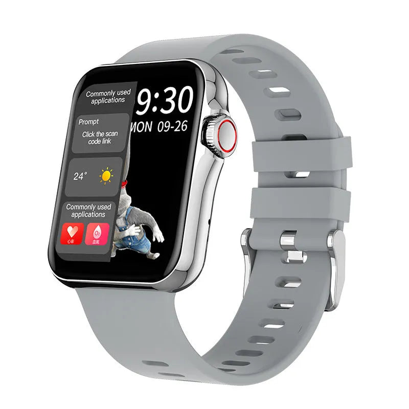 D06 black Bluetooth smartwatch with colour screen on a liquid silicone strap, showing split-screen display.