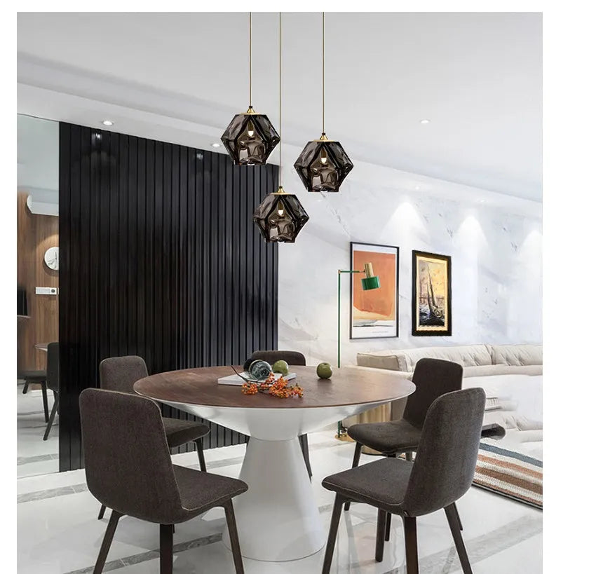 Rubik's Cube style glass chandelier with LED light in black finish for living room or dining room