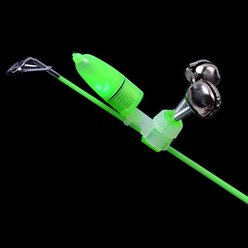 Set of 10 ABS and metal fishing rod alert bells with a multi-function jack for bite detection.