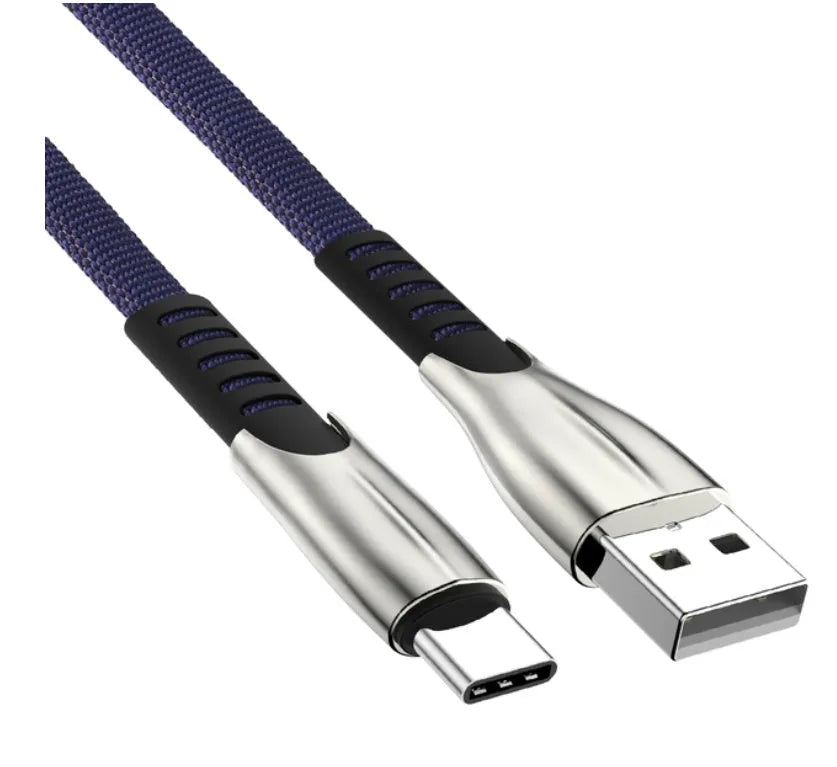 Android fast charging cable with flashing light indicator in black, blue, or red colours