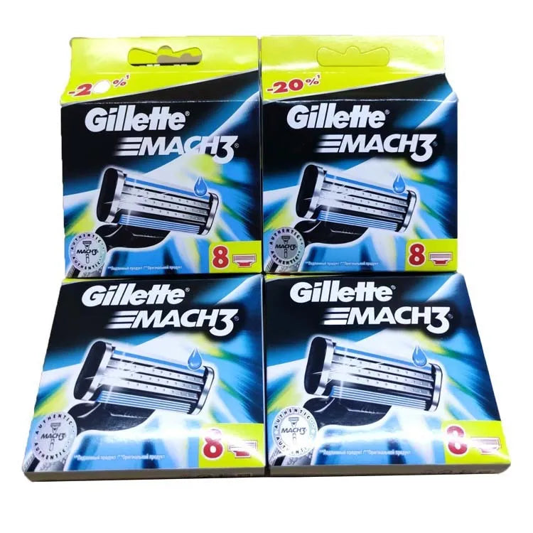 Gillette Front Speed 3 blue manual razor with three blades and eight replacement blade refills
