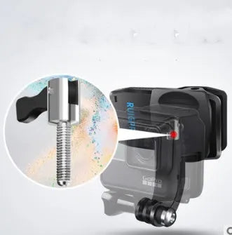 Silver and black 360-degree rotating backpack clip mount for GoPro and action cameras.